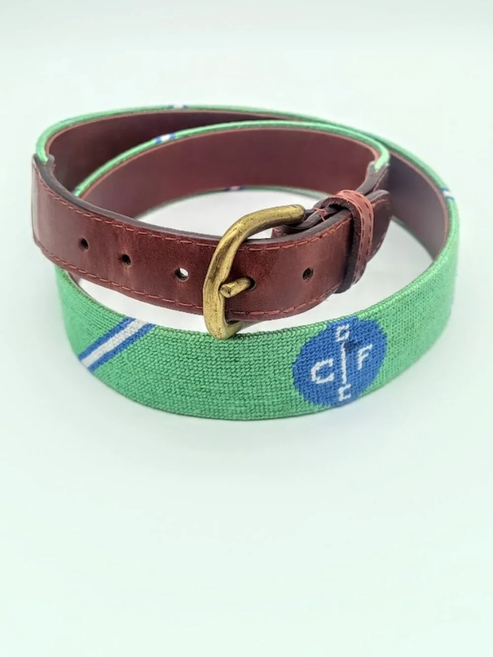 Smathers & Branson Hand-Stitched Needlepoint Leather Belt